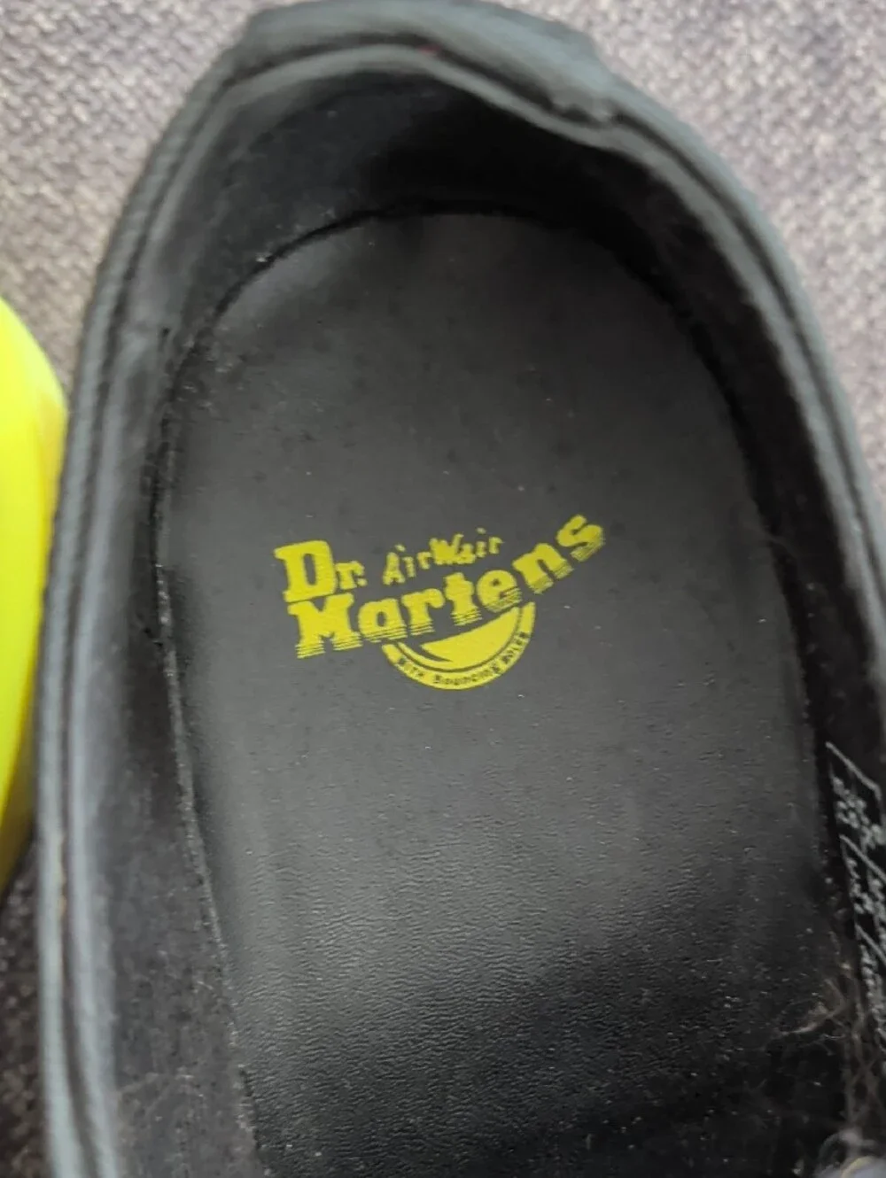 Dr Martens Creepers Size 7 Black Unisex Lace-Up Shoes with Neon Yellow Sole